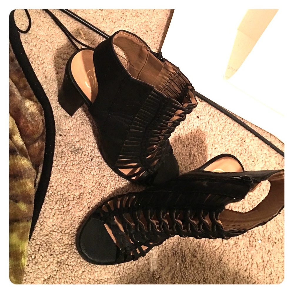 Heels all black open toe and open back